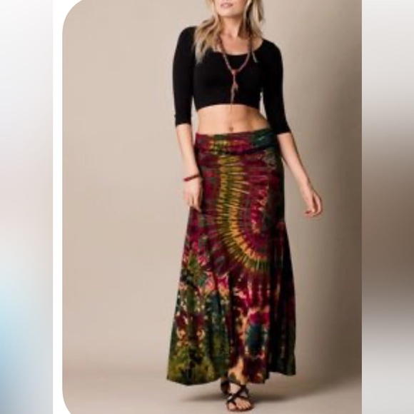 Hippy  Made in Nepal Tie Dye 100% Cotton Jersey Wrap Skirt OSFM - Picture 3 of 5